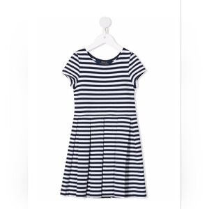 Polo Ralph Lauren Girls Navy White Striped Pleated Dress Sz M 8-10